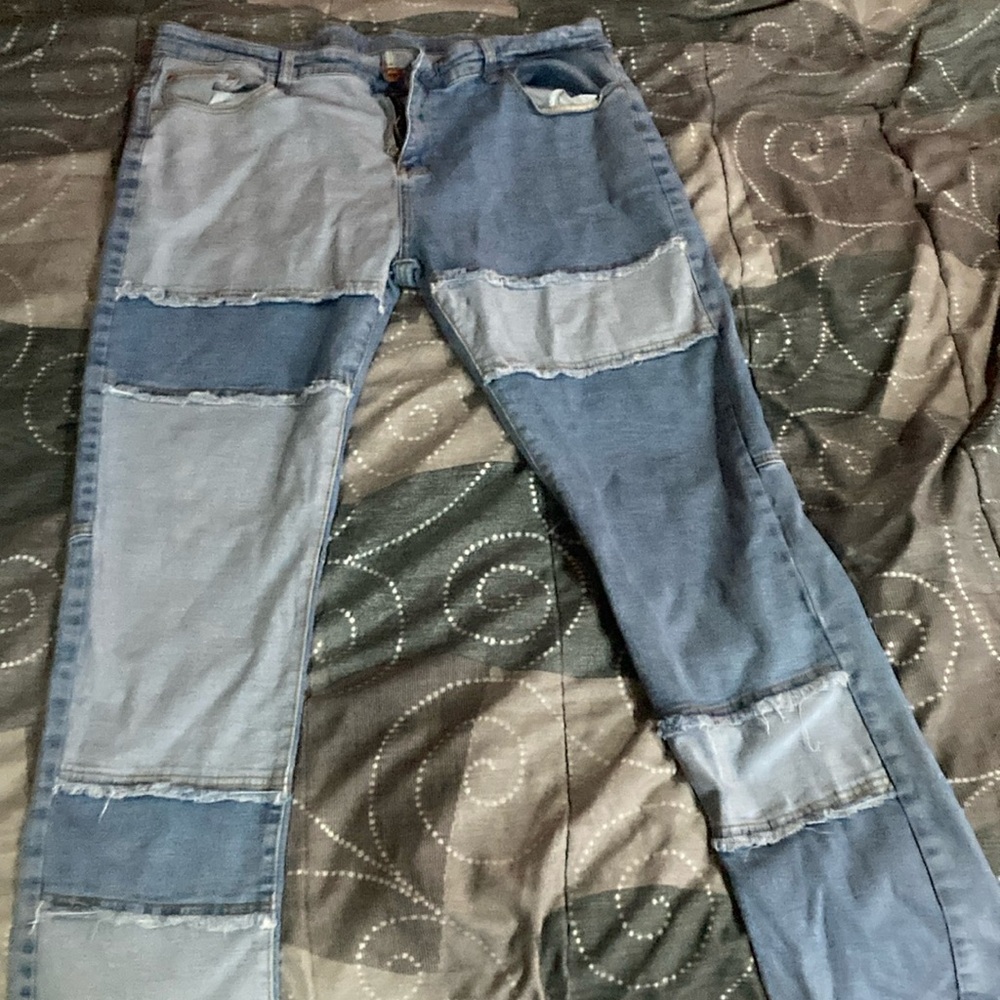 RXXKKK Men's Patchwork Contrast Color Regular Fit Flex Jean